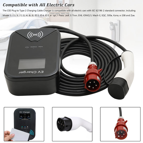 Type 2 EV Charger Station 32A 22KW 3-Phase Wallbox CEE Plug App Control High Efficiency
