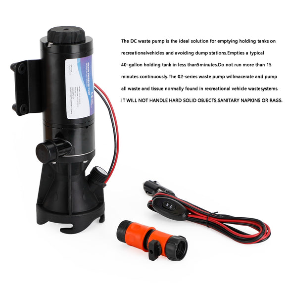 Portable 12V RV Macerator Pump for Waste Water Processing - Sewage Chopper Pump
