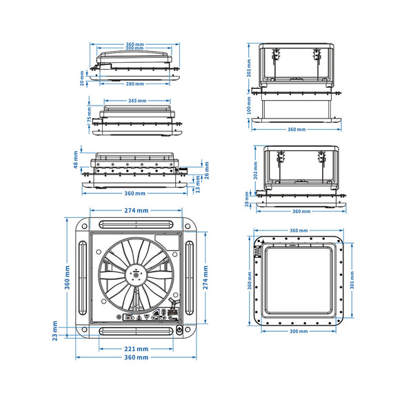 12V Skylight Vent Fan for RV featuring 11" Design with Forward and Reverse Functionality and Built-in Light