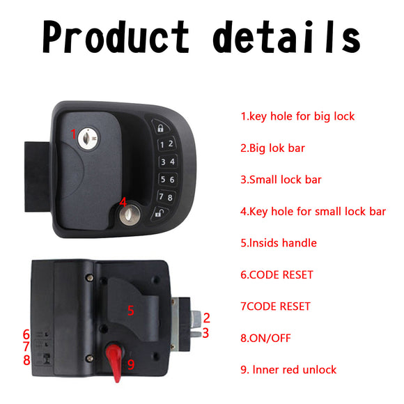 Door Lock Compact Keyless Entry Keypad ship Trailer w/ Remote Lock Accessories
