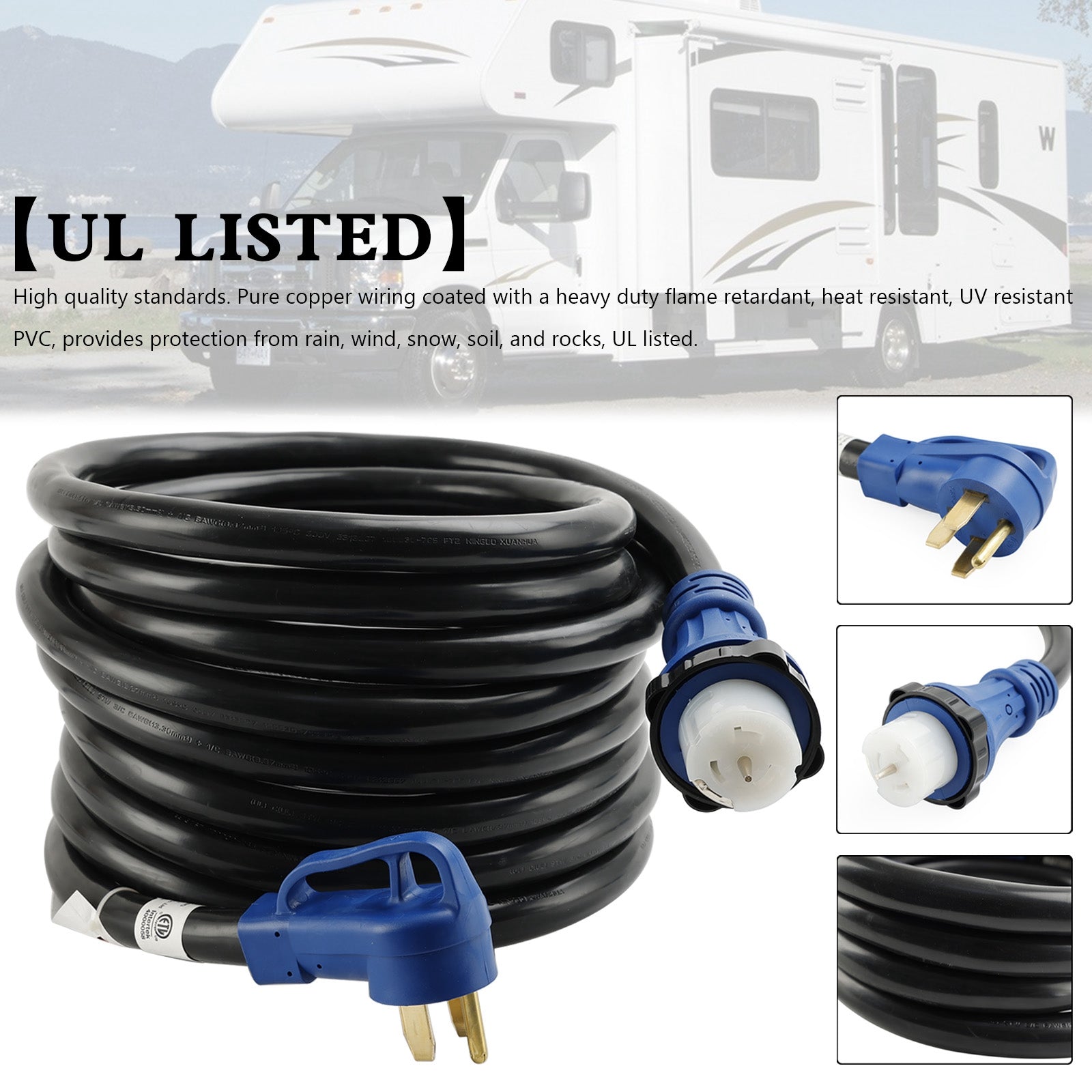 RV Camper UL Listed 50 Amp 25 Ft RV/Generator Cord With Locking Connector - 0