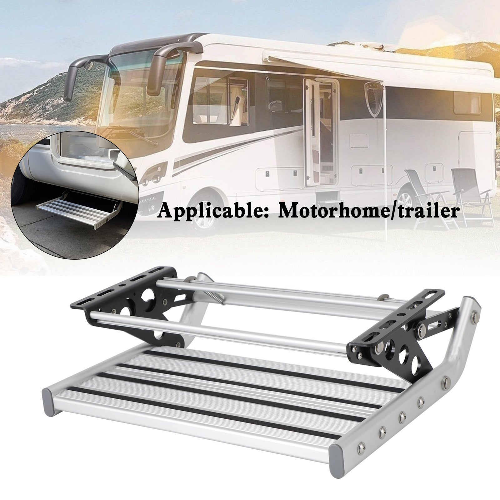 Aluminum Manual Pull Out Drop Down Folding Step Motorhome RV Campervan Caravan