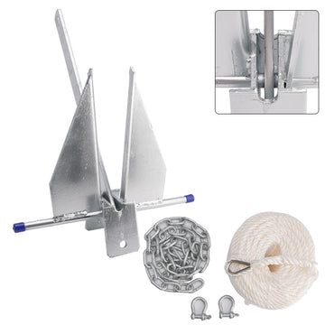 Hot-Dipped Boat Anchor Kit 13Lbs Sliding Anchor & Rope Set Silver Fits For Boat - 0