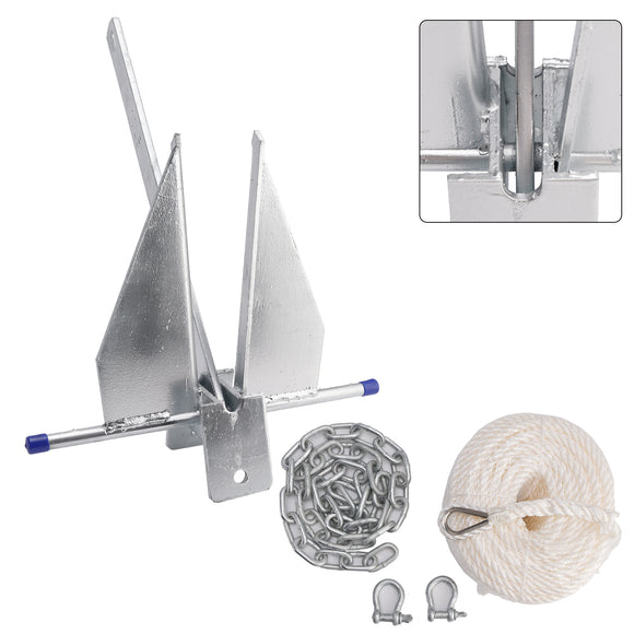 Hot-Dipped Boat Anchor Kit 13Lbs Sliding Anchor & Rope Set Silver Fits For Boat