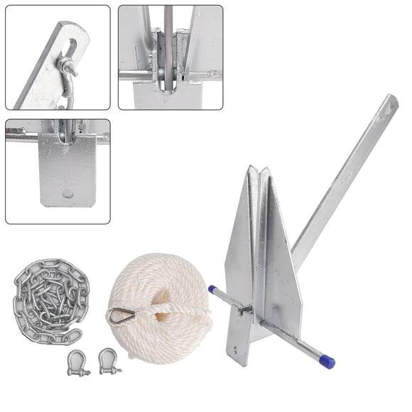 Hot-Dipped Boat Anchor Kit 13Lbs Sliding Anchor & Rope Set Silver Fits For Boat