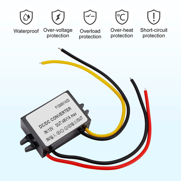Waterproof DC/DC Converter Regulator 12V Step Up to 48V 1A 48W