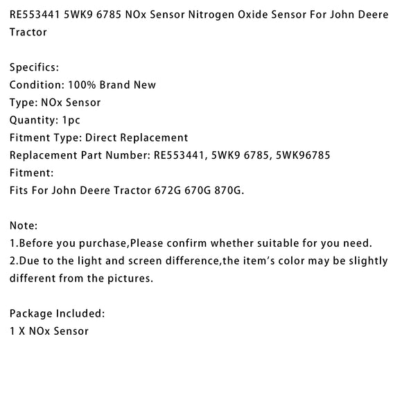 RE553441 5WK9 6785 NOx Sensor Nitrogen Oxide Sensor For John Deere Tractor
