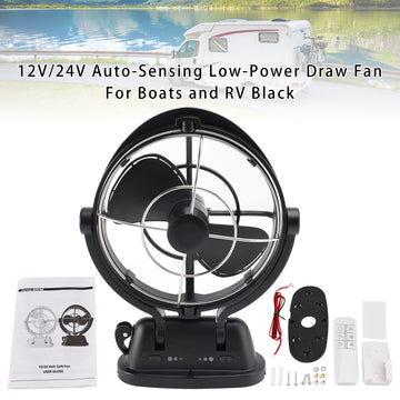 12V 24V Auto-Sensing Low Power RV Boat Fan – Black Low Current Draw