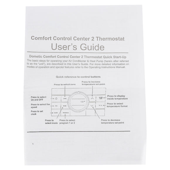 Dometic CCC2 Air Conditioner Series 579, 595, 600, 6308, 520, 5305 314082.011 RV Thermostat Multi-Zone Comfort Center