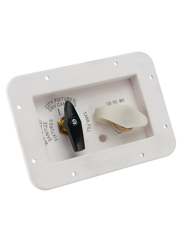 RV motorhome, camper and trailer fresh water system tank filling and maintenance applications RV Water Service Panel Brass Valve MANRV101-RF