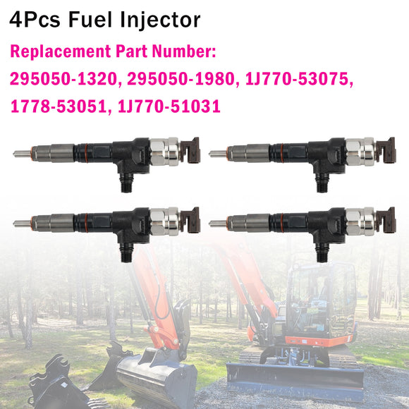 Kubota Excavator: KX080-4, KX080-4S 4Pcs 295050-1980 Fuel Injector 1J770-53050 1J770-53070 1J770-53051