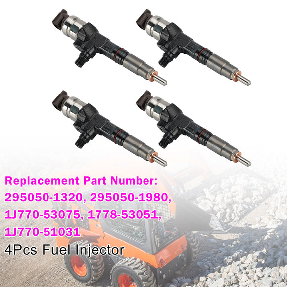 Kubota Excavator: KX080-4, KX080-4S 4Pcs 295050-1980 Fuel Injector 1J770-53050 1J770-53070 1J770-53051