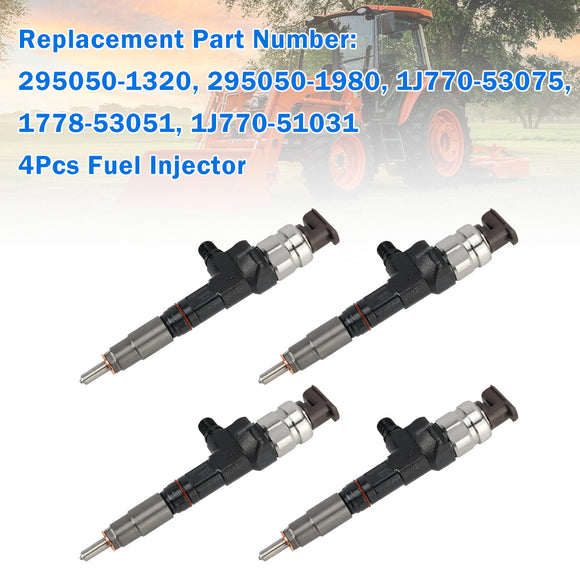Kubota Compact Track Loader: SVL75-2, SVL75-2C, SVL75-2CA 4Pcs 295050-1980 Fuel Injector 1J770-53050 1J770-53070 1J770-53051