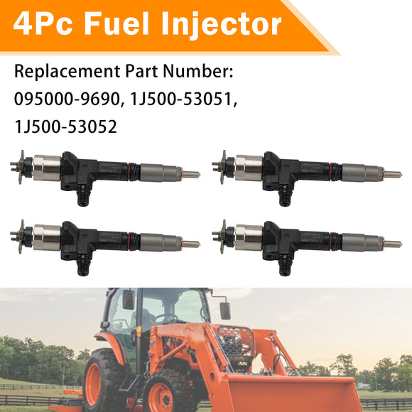Kubota V3800 V3800T Diesel Engine 4Pcs 095000-9690 1J500-53051 1J500-53050 1J50053052 Fuel Injector