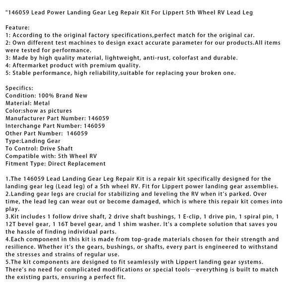 146059 Lead Power Landing Gear Leg Repair Kit For Lippert 5th Wheel RV Lead Leg