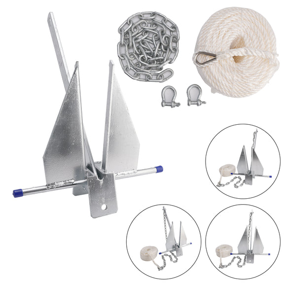 Hot-Dipped Boat Anchor Kit 13Lbs Sliding Anchor & Rope Set Silver Fits For Boat