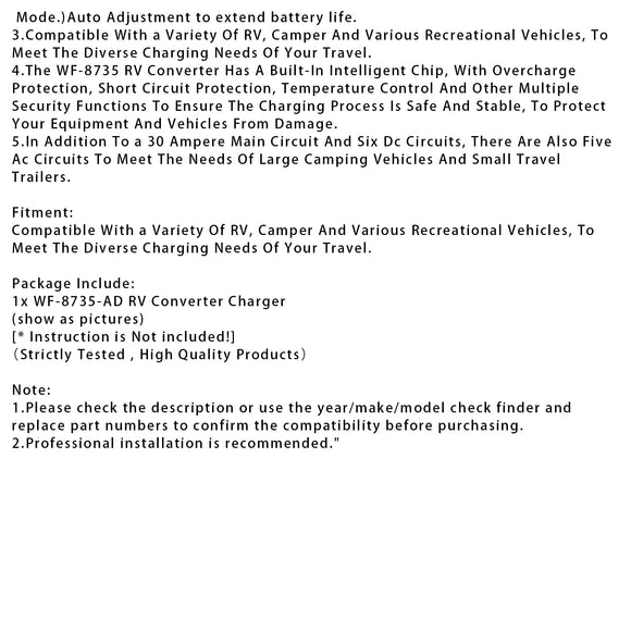 WF-8735-AD RV Converter Charger 30 Amp Power Center Support Auto Detect RV