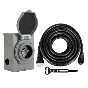 Cordon de générateur 50Amp 25 pieds + boîte d'entrée d'alimentation, rallonge RV, Kit combiné étanche