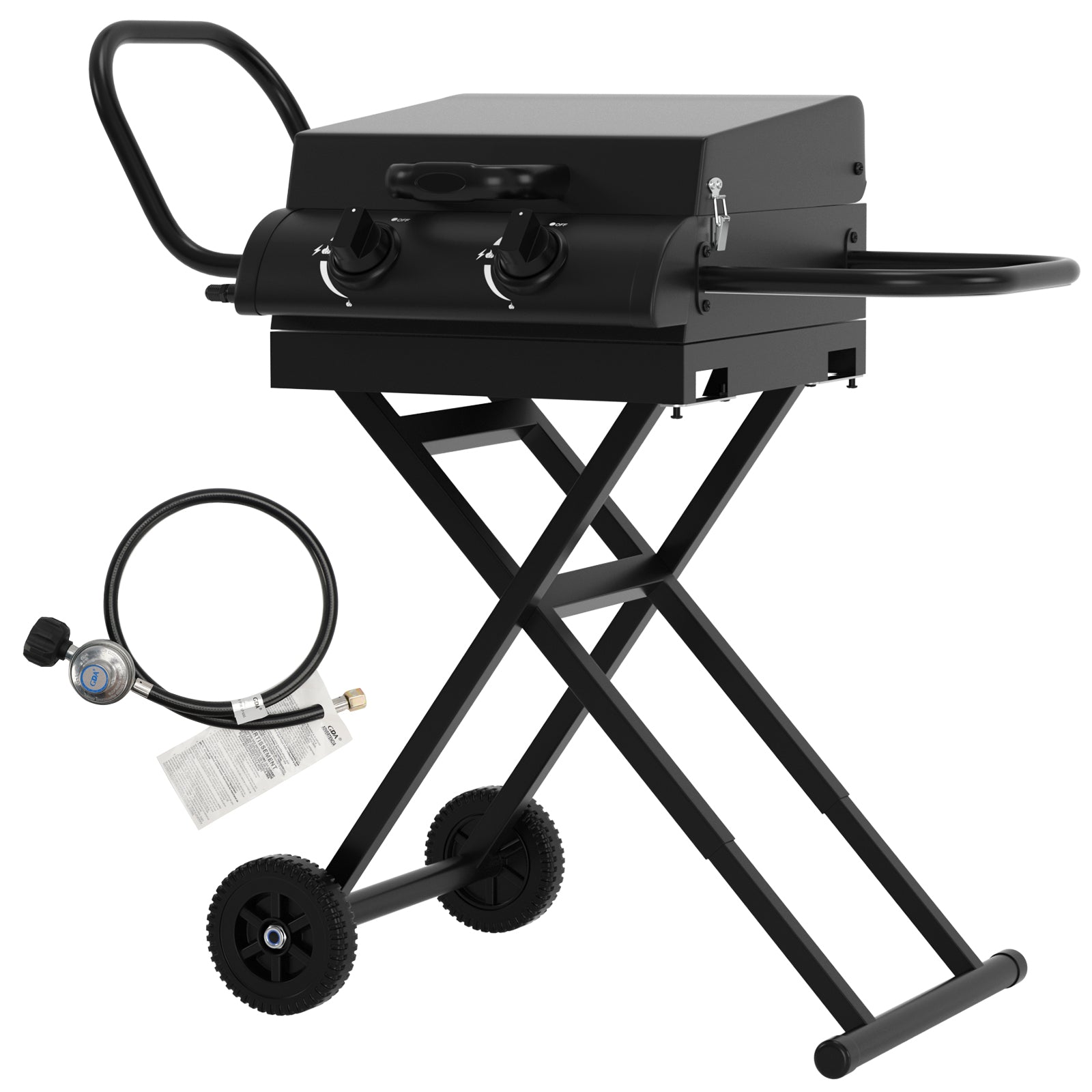 Portable Leg Propane Grill Barbecues Folding Gas Grill Griddle w/Hood & Side Shelf