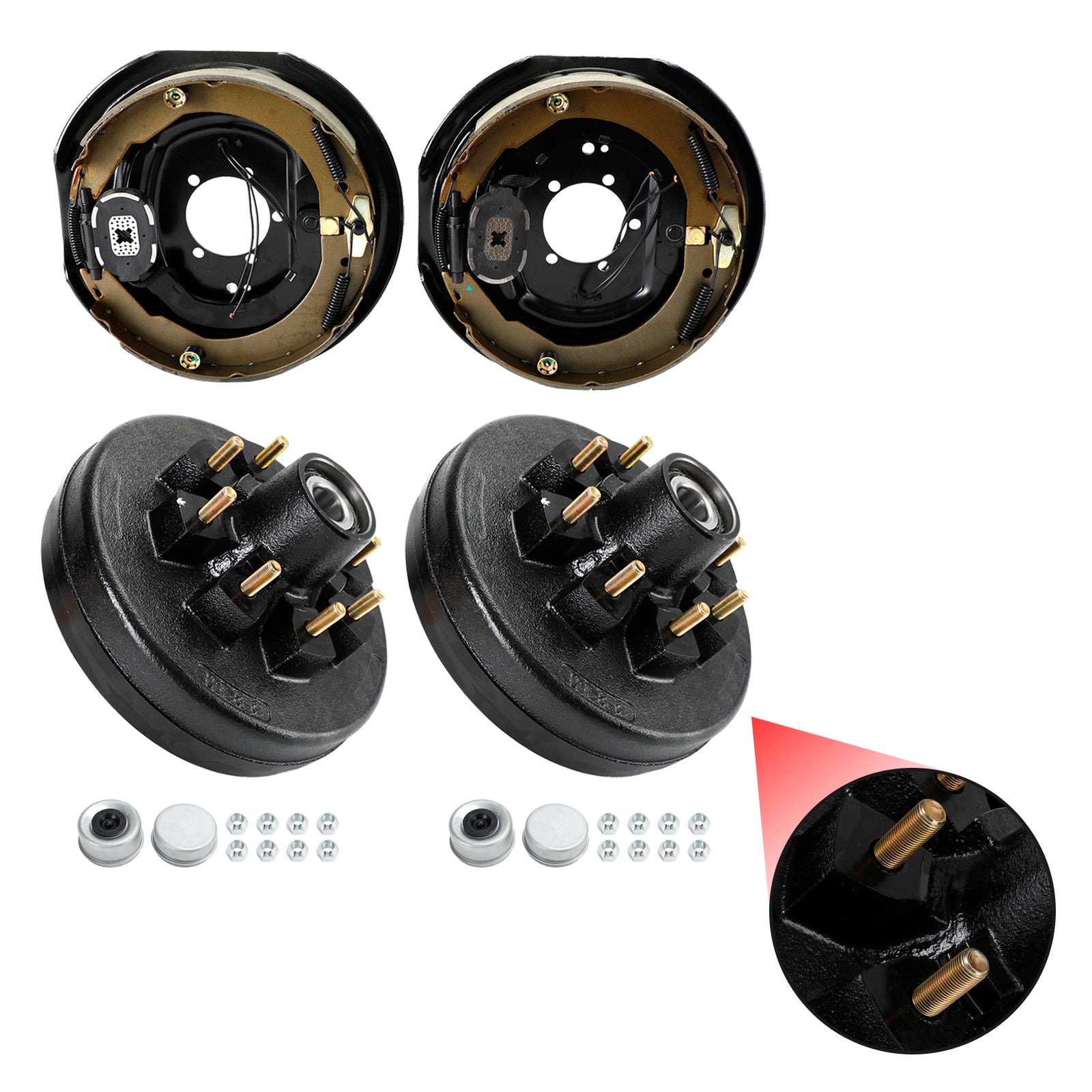 Trailer 12"-8 on 6.5 Hub Drum Kits w/ 12"x2" Electric Brakes for 5.2K-7K Axle