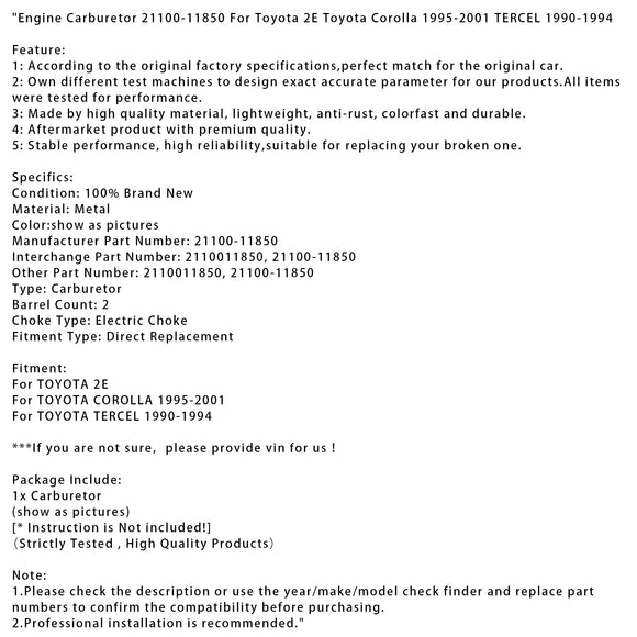 Engine Carburetor For Toyota 2E Toyota Corolla 1995-2001 TERCEL 1990-1994