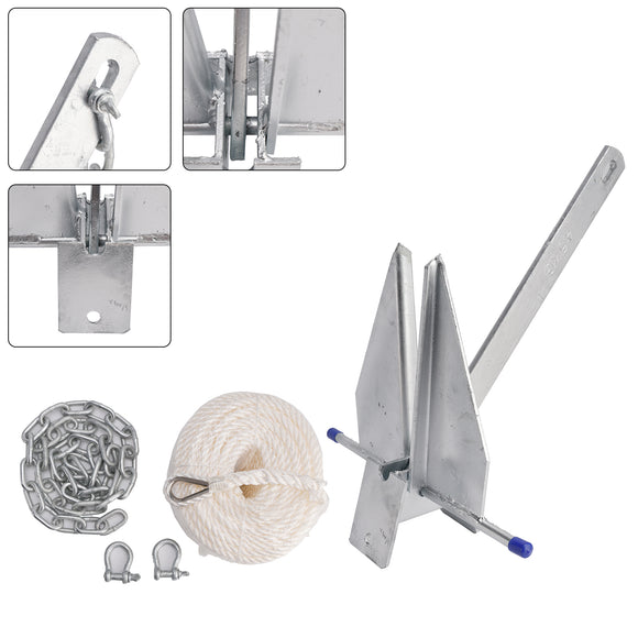 Hot-Dipped Boat Anchor Kit 10Lbs Sliding Anchor & Rope Set Silver Fits For Boat
