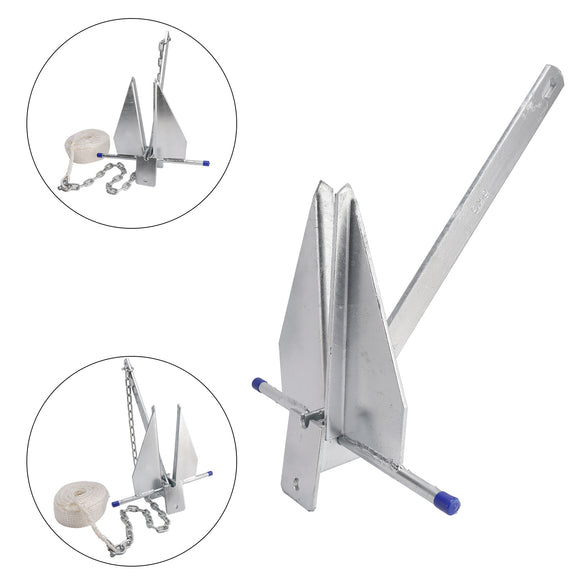 Hot-Dipped Boat Anchor Kit 13Lbs Sliding Anchor & Rope Set Silver Fits For Boat