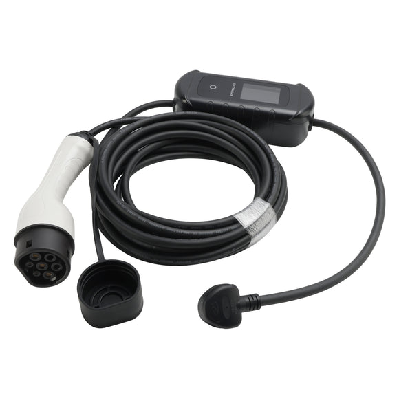 Tragbares EV-Ladegerät Typ 2, 10 Meter Kabel, 3-poliger UK-Stecker, 13 A, einstellbar
