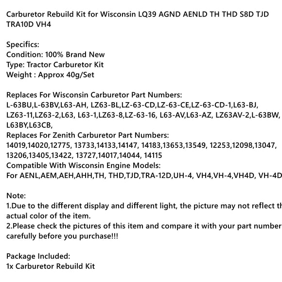 Carburetor Kit & Float for Zenith Wisconsin Engine VH4D VHD TJD replaces LQ39