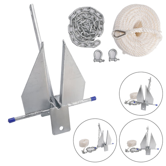 Kit Galvanized Boat Anchor 8Lbs Sliding Anchor & Chain & Rope Silver For Boat
