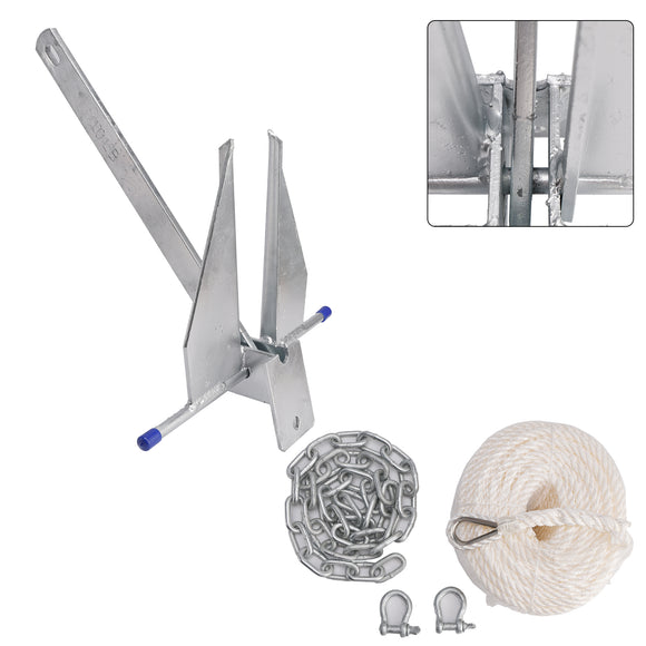 Hot-Dipped Boat Anchor Kit 10Lbs Sliding Anchor & Rope Set Silver Fits For Boat