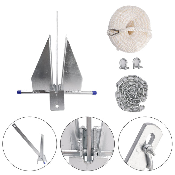 Hot-Dipped Boat Anchor Kit 13Lbs Sliding Anchor & Rope Set Silver Fits For Boat