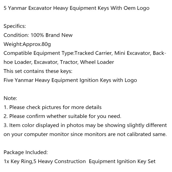 5Pcs For Yanmar Excavator Heavy Equipment Keys