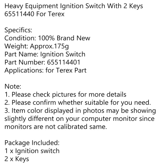 Heavy Equipment Ignition Switch 65511440 For Terex With 2 Keys