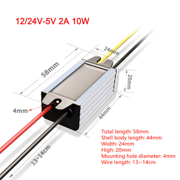 12V/24V to 5V 2A 10W Waterproof Converter Step Down Volt Module Power Supply - 0