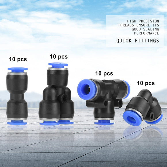 40X 6mm OD 1/4 Inch Plastic Pneumatic Push Connector Set Air Line Quick Fittings