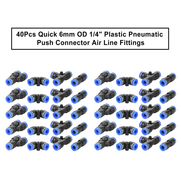 40X 6mm OD 1/4 Inch Plastic Pneumatic Push Connector Set Air Line Quick Fittings