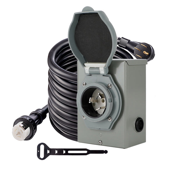 50Amp Generator Cord 25FT+Power Inlet Box RV Extension Cord Waterproof Combo Kit