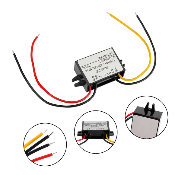Waterproof Buck Step Down Converter DC24V 36V 48V to DC12V 2A Car Power Module