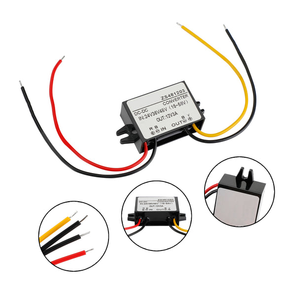 Waterproof Buck Step Down Converter DC24V 36V 48V to DC12V 3A Car Power Module