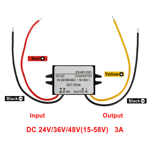 Waterproof Buck Step Down Converter DC24V 36V 48V to DC12V 3A Car Power Module