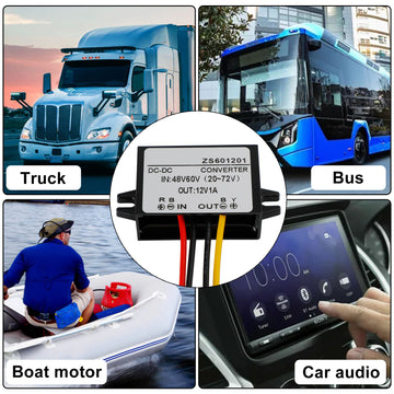 Waterproof DC-DC Converter 60V Step Down to 12V Car Power Supply Module 1A - 0