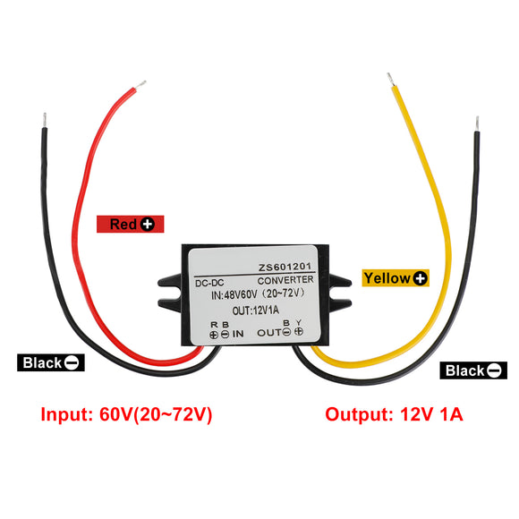 Waterproof DC-DC Converter 60V Step Down to 12V Car Power Supply Module 1A