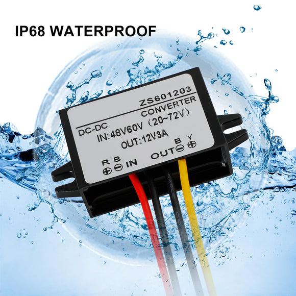 Waterproof DC-DC Buck Step Down Volt Converter 20V-72V 24V 36V 48V to 12V 3A