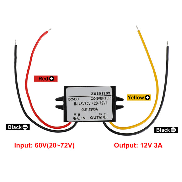 Waterproof DC-DC Buck Step Down Volt Converter 20V-72V 24V 36V 48V to 12V 3A