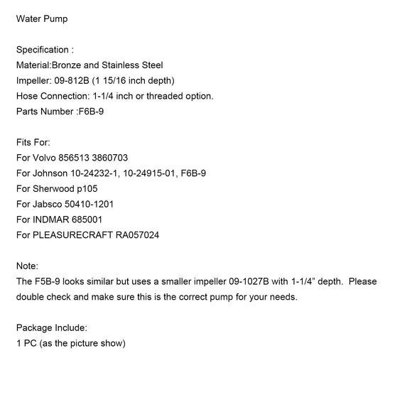 F6B-9 3860703 856513 10-24232-1 102491501 Raw Water Pump For Volvo Johnson
