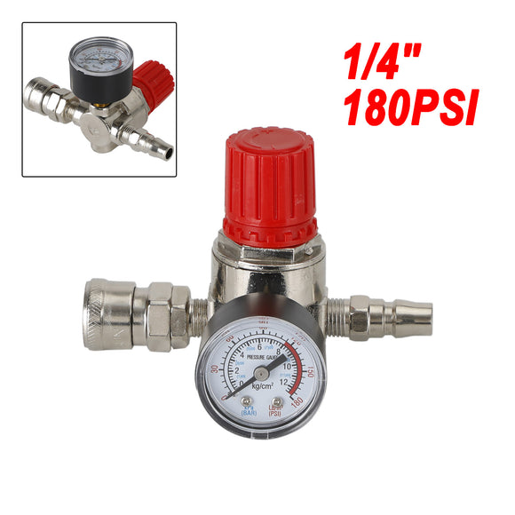 1/4Inch Pressure Regulator Air Compressor Adjustable Gauge Valve Control 175Psi