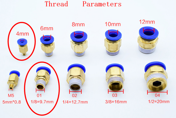 5Pcs Male Straight Push In To Connect Air Fitting Tube OD 4mm x NPT 1/8Inch