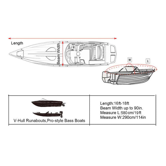 Hochleistungs-Bootsplane, wasserdicht, schwarz, für 16–18 Fuß Angel-, Ski- und Bassboote, Schutzhülle