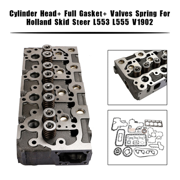 Complete Cylinder Head+Gasket Kit For Kubota V1902 Holland Skid Steer L555 L553
